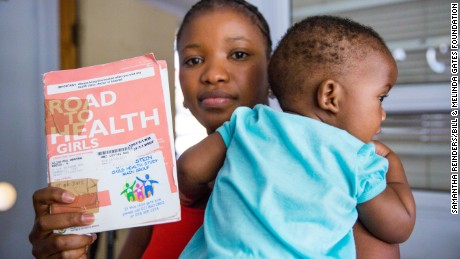 Seven-month-old Alinamda and her immunization card at the Mbekweni Clinic in Paarl, South Africa.