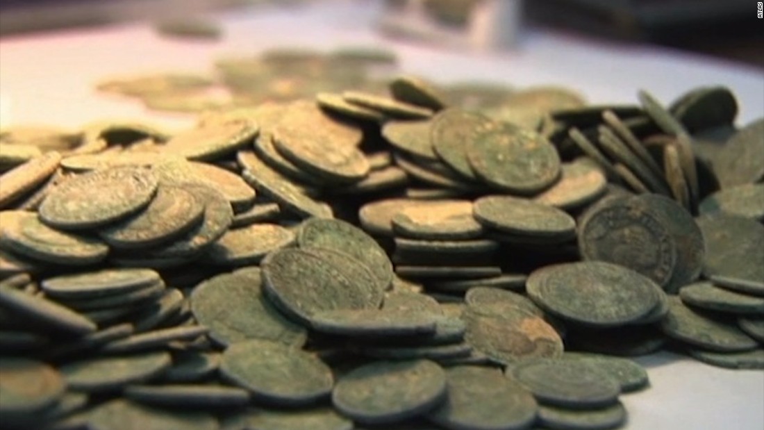 Over 1,300 pounds (590 kg) of bronze Roman coins dating to the 3rd century A.D. were &lt;a href=&quot;http://edition.cnn.com/2016/04/29/europe/spain-roman-coins-found/&quot;&gt;unearthed&lt;/a&gt; in April 2016 by construction workers digging a trench in Spain.