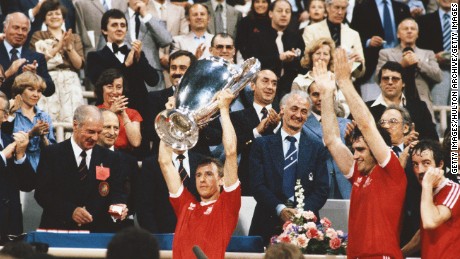 Forest captain John McGovern lifts the trophy after the 1979 European Cup win.