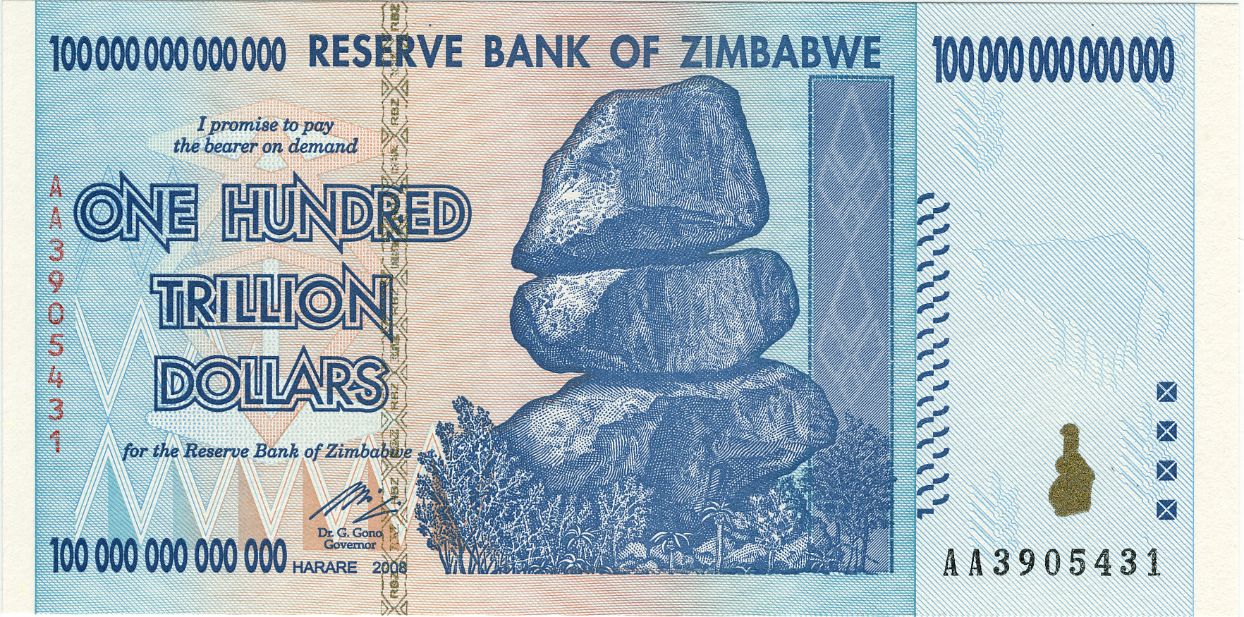 20 50 100 1 x ZIMBABWE 10 TRILLION DOLLAR AA Circulated Used 2008 CURRENCY