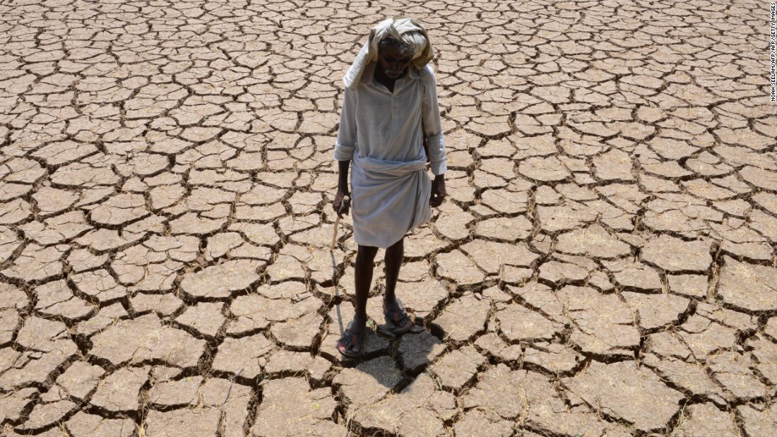 A farmer poses in his dried-up cotton field in Nalgonda, India, on Monday, April 25.
