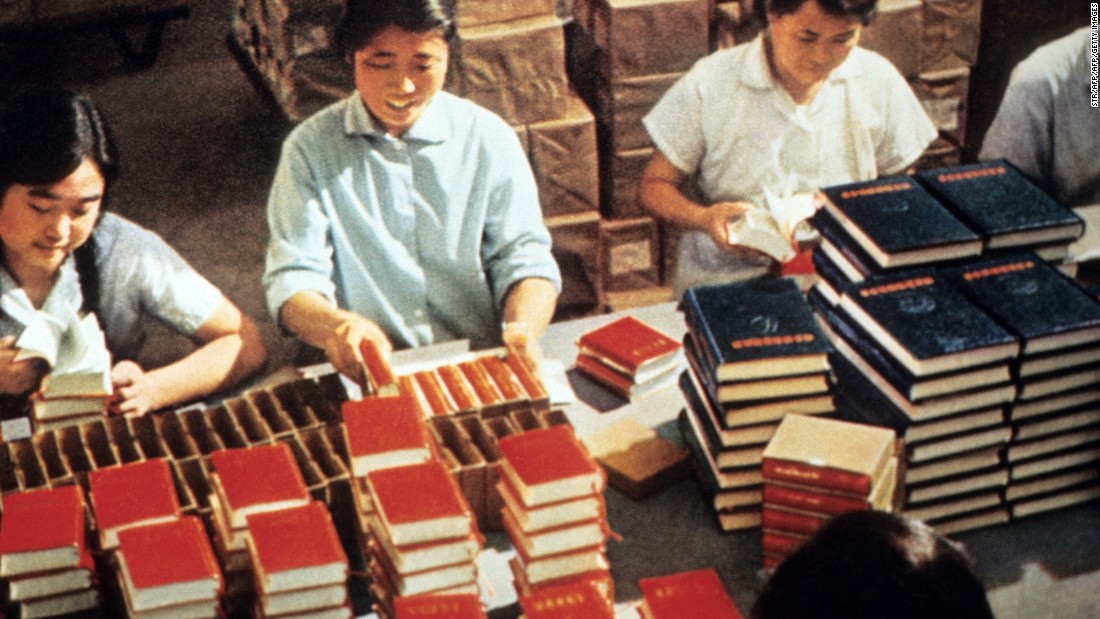 Printing house workers in Beijing pack copies of Mao Zedong&#39;s &quot;Little Red Book,&quot; the bible of Maoist thought, during the Cultural Revolution.