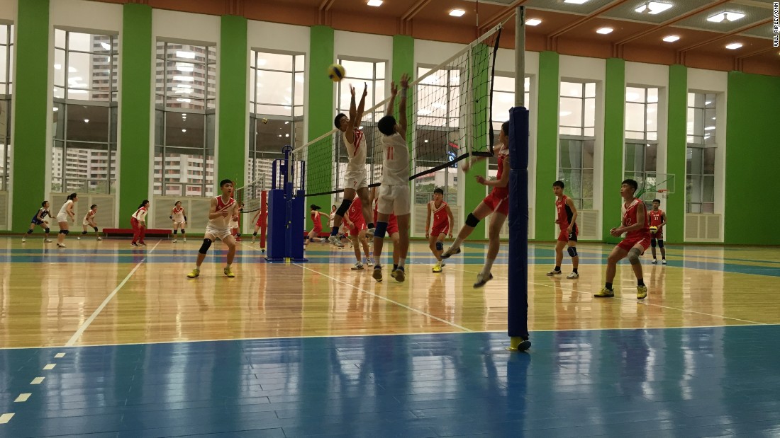 Children play volleyball at an after-school center in Pyongyang.