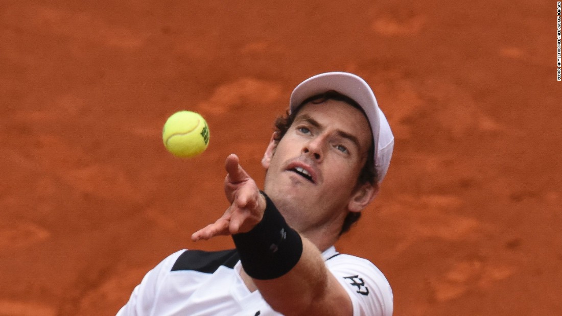 Murray prepares to serve in the semifinal of the Madrid Open.
