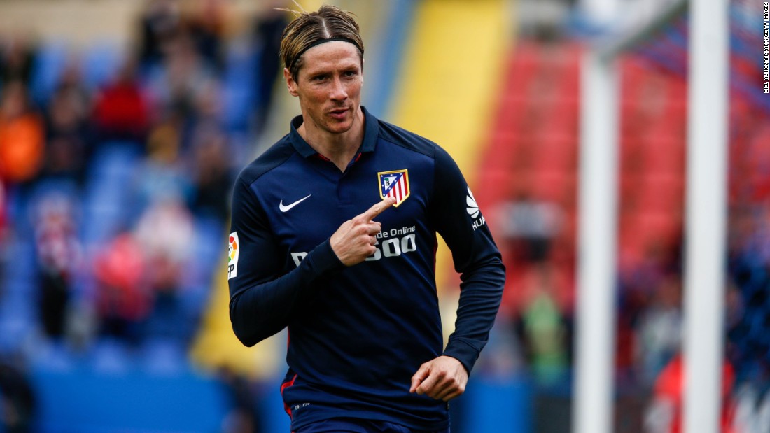 Fernando Torres celebrates scoring for Atletico Madrid against Levante Sunday.