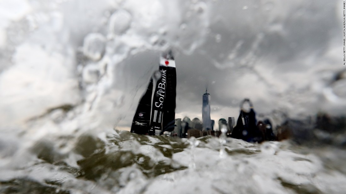 Softbank Team Japan sails during day one of the America&#39;s Cup World Series race on the Hudson River.