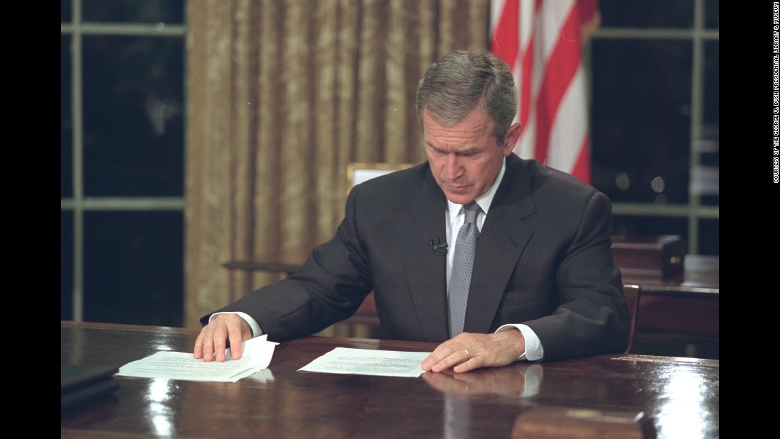 Bush reads through his remarks prior to delivering his address.