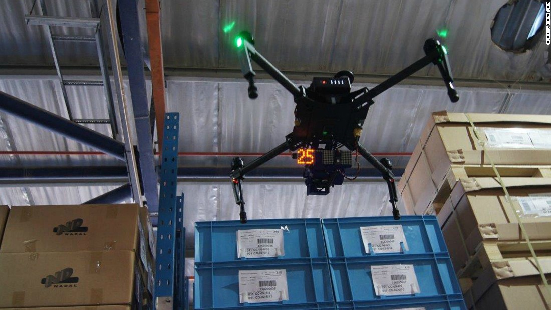 Drone Scan is a device attached to a drone and used to scan barcodes. The drones can fly up and down the isles and do the inventory which is traditionally done by men using ladders, forklifts and handheld scanners. Co-founder Jasper Pons says he thinks warehouse workers will love their new assistants. &quot;They are going to say: &#39;give us the drones and give us back our weekends&#39;.&quot;&lt;br /&gt;