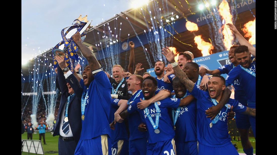 Leicester City celebrates with the Premier League trophy after defeating Everton at home on Saturday, May 7. The soccer club, a 5,000-to-1 long shot at the start of the season, actually &lt;a href=&quot;http://www.cnn.com/2016/05/02/football/gallery/leicester-city-wins-title/index.html&quot; target=&quot;_blank&quot;&gt;clinched the English title&lt;/a&gt; earlier in the week when second-place Tottenham failed to win against Chelsea. &lt;a href=&quot;http://edition.cnn.com/2016/05/07/football/leicester-city-epl-title-party/index.html&quot;&gt;READ MORE: Leicester lifts Premier League trophy&lt;/a&gt;