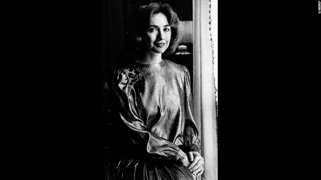 Arkansas&#39; first lady, now using the name Hillary Rodham Clinton, wears her inaugural ball gown in 1985.