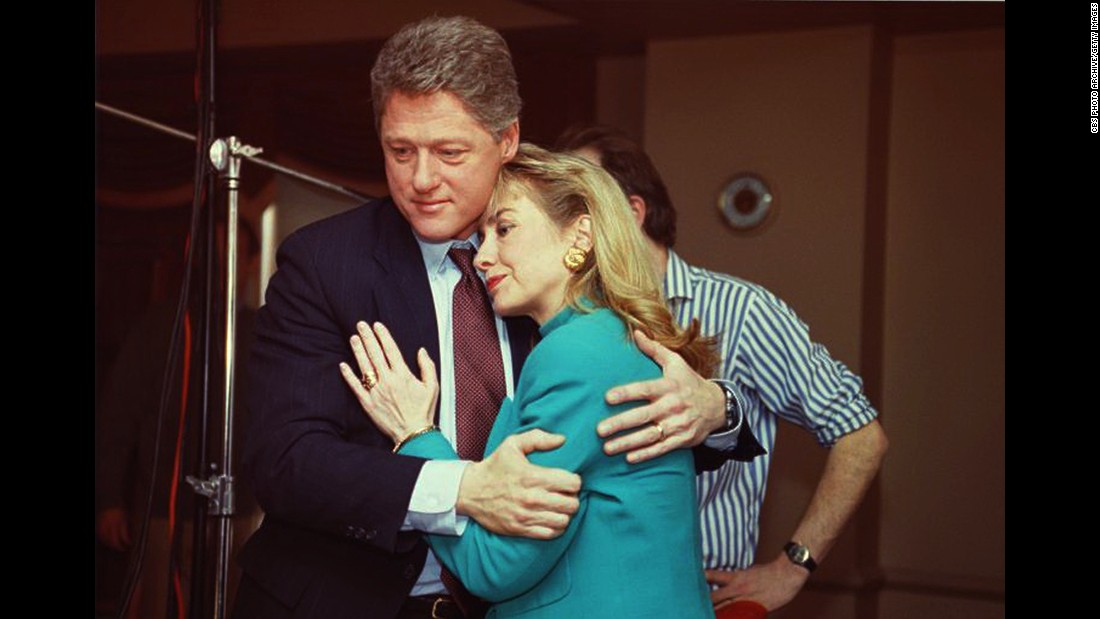 Bill Clinton comforts his wife on the set of &quot;60 Minutes&quot; after a stage light broke loose from the ceiling and knocked her down in January 1992.