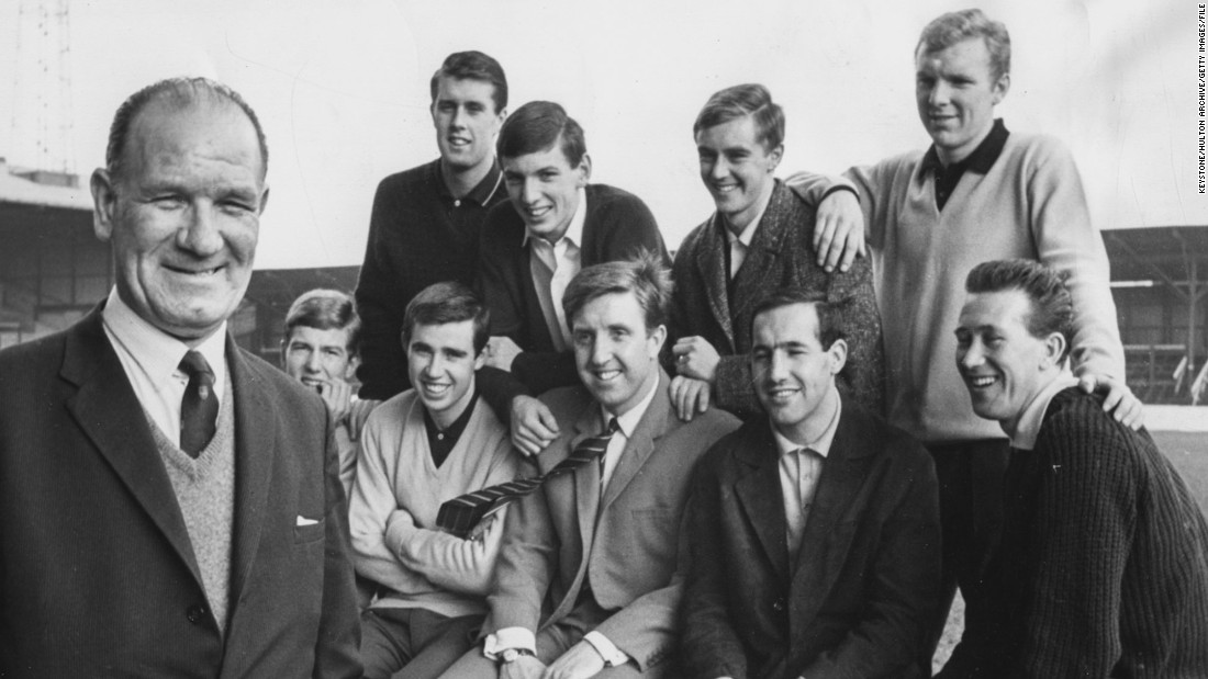 Three of the West Ham players pictured in 1964 with talent scout Wally St. Pier went on to win the World Cup with England just two years later: Geoff Hurst, Martin Peters and Bobby Moore.