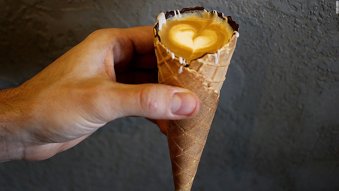 Coffee in a Cone combines an ice cream cone, four layers of chocolate and coffee made from South American beans.