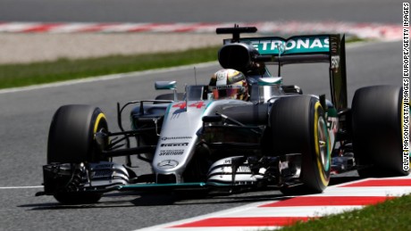 Hamilton in action during his successful afternoon at the Circuit de Catalunya. 