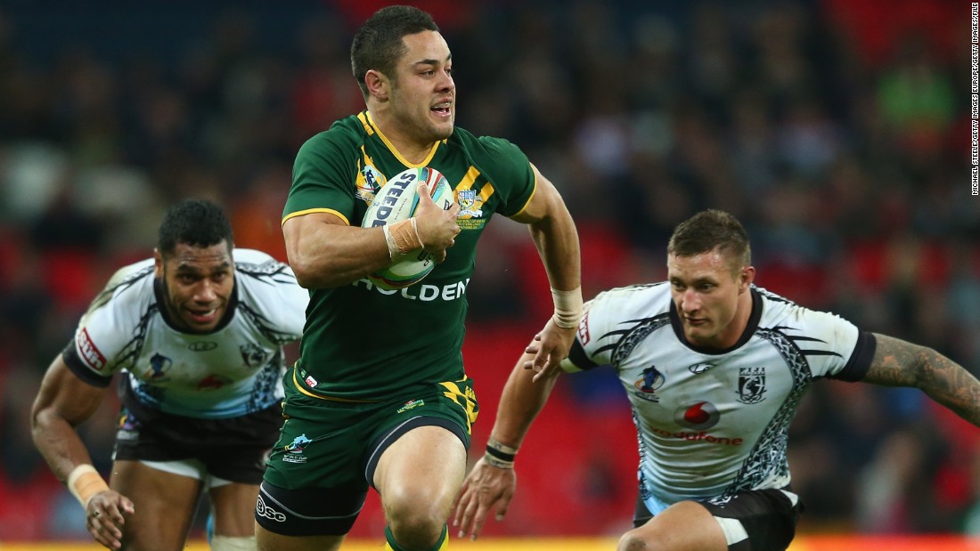 Hayne helped the Kangaroos win the 2013 Rugby League World Cup -- here he is in action against Fiji in the semifinals. 