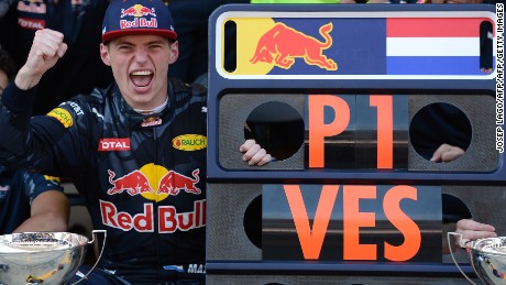 Verstappen celebrates after the 2016 Spanish Grand Prix. 