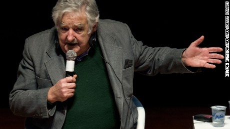 Uruguayan former president Jose Mujica speaks during the seminar "Citizen Participation, Democratic Management and the Cities of the 21st Century" in Sao Bernardo do Campo, some 25 km from Sao Paulo, Brazil on August 29, 2015.  AFP PHOTO /  NELSON ALMEIDA        (Photo credit should read NELSON ALMEIDA/AFP/Getty Images)