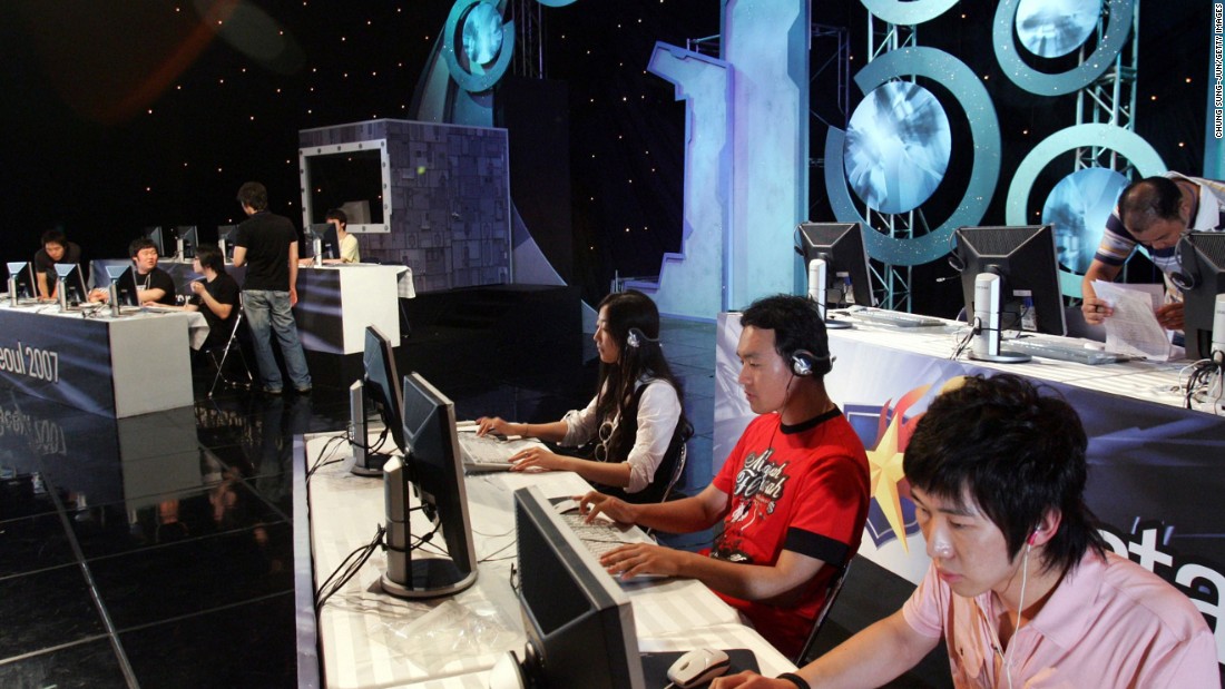 Above, eSports players compete in a 2007 Seoul tournament. Fast forward a decade and one U.S. college -- Robert Morris University -- even gives scholarships to video game players, forming the nation&#39;s first varsity eSports squad.  