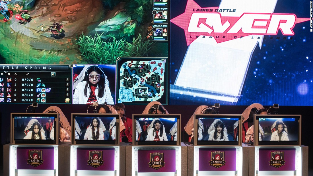 It&#39;s not just boys fueling eSports&#39; inexorable rise. In the U.S., 28% of so-called &quot;Esports enthusiasts&quot; -- players who watch multiple times per month -- are female.  Here, members of an all-female computer gaming team, &quot;QWER,&quot; compete in the &quot;Ladies Battle&quot; League of Legends competition in Seoul in 2016. 