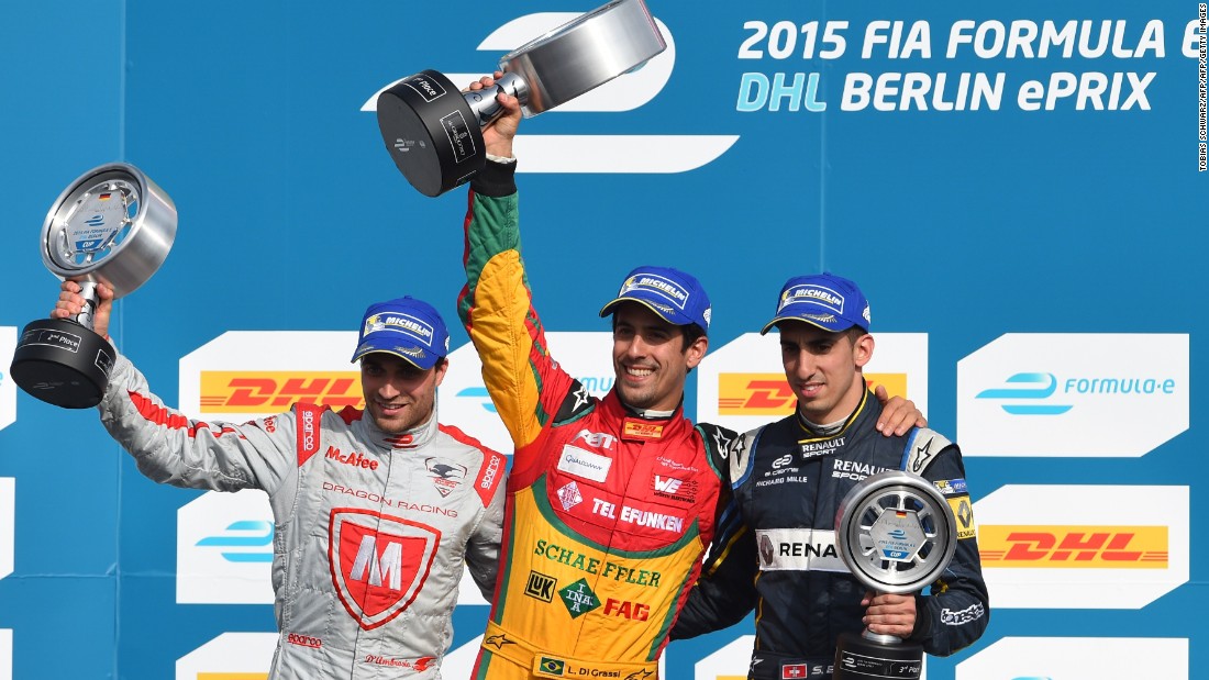 Last season&#39;s race was won by Lucas di Grassi (C) on the track, but he was disqualified for a technical infringement, handing victory to Jerome D&#39;Ambrosio (L).