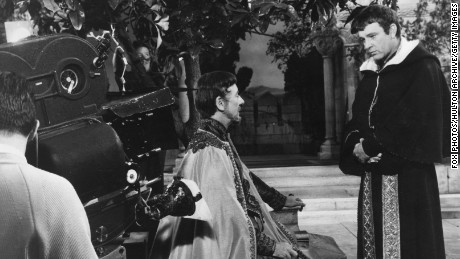Richard Burton playing Thomas Becket opposite John Gielgud as Louis VII of France in the 1964 movie &quot;Becket.&quot;