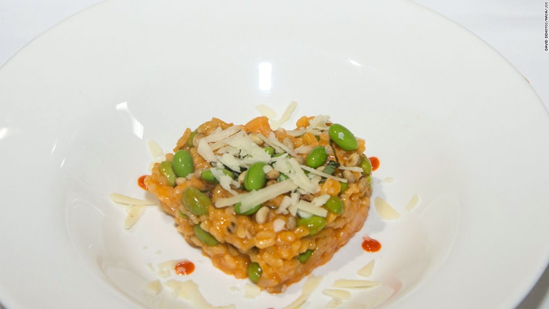 As part of the HUNCH Culinary Challenge, 10 high school teams cooked dishes for consideration for astronauts aboard the International Space Station. The team from Passaic County Technical Institute made the winning red pepper risotto dish. 