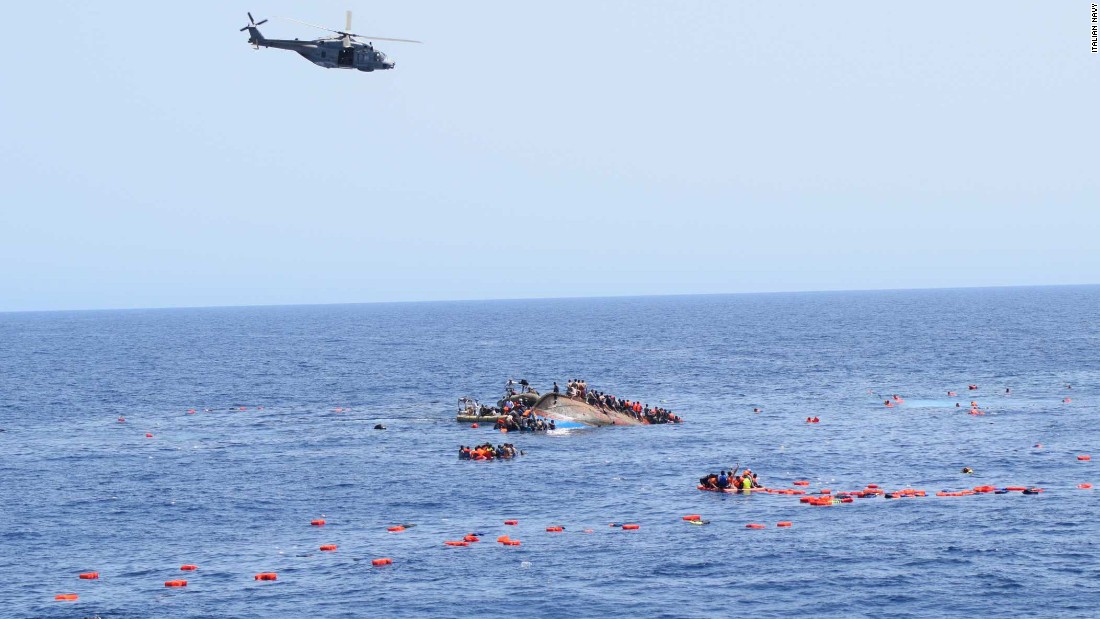 An Italian helicopter assisted in the rescue at sea. At least seven people died but 500 were rescued.