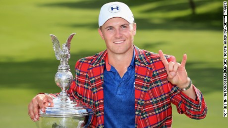 FORT WORTH, TX - MAY 29:  Jordan Spieth poses with the trophy after winning the DEAN &amp; DELUCA Invitational at Colonial Country Club on May 29, 2016 in Fort Worth, Texas.  (Photo by Tom Pennington/Getty Images)