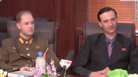 The sons of an American defector to North Korea, one of whom is now a captain in the army, are featured in a propaganda video calling on the US &quot;to drop its hostile policy against North Korea&quot;