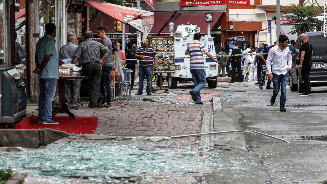 Officers secure the area near the scene of the attack. It took place in a busy neighborhood that includes the city&#39;s landmark Beyazit Square, the main Istanbul University campus and the Vezneciler metro station.