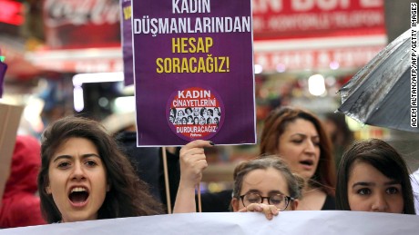 Women in Ankara protest  Erdogan&#39;s comments on womanhood this week.  