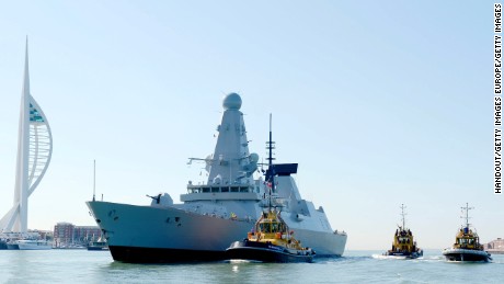 HMS Defender in Portsmouth in 2012, shortly after it became Britain&#39;s newest Type 45 Destroyer.