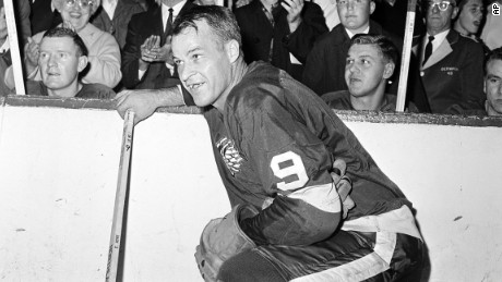 FILE- In this Nov. 10, 1963 file photo, the Detroit Red Wings&#39; Gordie Howe (9)  acknowledges applause from the fans during a 20-minute standing ovation after he scored the 545th cgoal of his National Hockey League career at Detroit&#39;s Olympia Stadium, to set the leagues&#39;  to set the all-time scoring mark. The NHL has the best names in the business. Nicknames, that is. Little Ball of Hate. The Great One. Tazer. Bicksy.  How is known as the &quot;Mr. Hockey.&quot; (AP Photo/File)