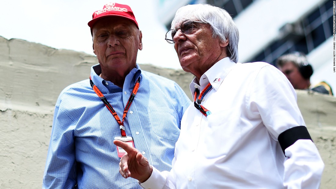 Ecclestone speaking with Mercedes GP non-executive chairman Niki Lauda on the grid before the Brazilian Grand Prix in November 2015. Ecclestone has been in charge of F1 long enough to know Lauda when he was racing. 