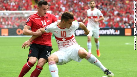 Switzerland&#39;s Granit Xhaka faced his brother Taulant -- who represents Albania -- at the Euro 2016 finals. 