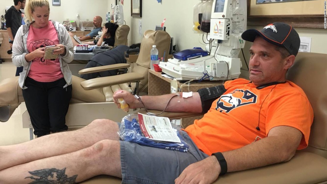 Jeremy Glatstein donates blood in Orlando on June 12. He drove an hour to the donation center to show his support for the shooting victims.