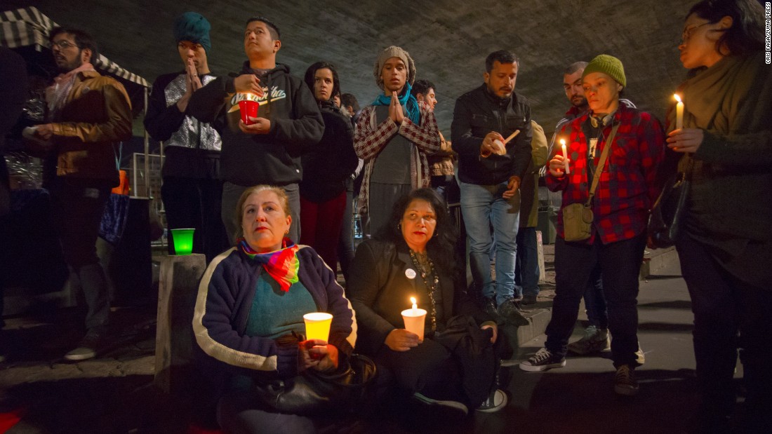 People gather in Sao Paulo, Brazil, to mourn the Orlando victims on June 12.