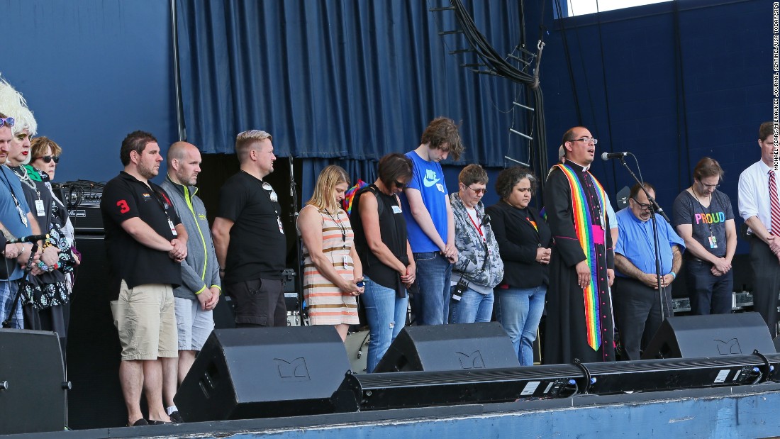 The Rev. Jeffrey Montoya leads a prayer in Greenfield, Wisconsin, on June 12.