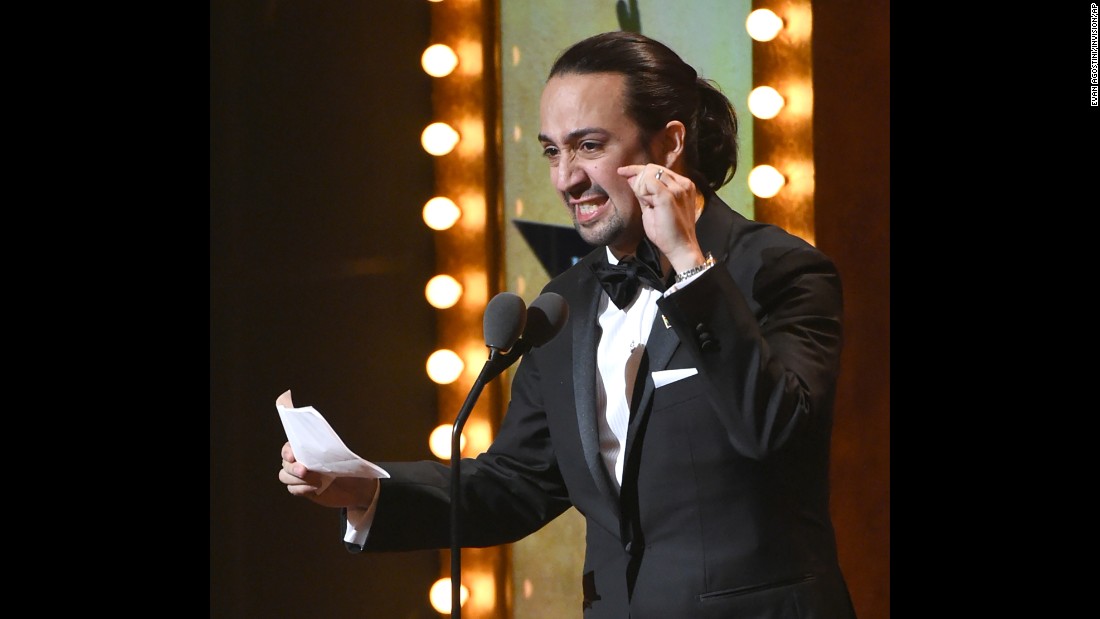 Lin-Manuel Miranda, creator of the musical &quot;Hamilton,&quot; delivers a sonnet at the Tony Awards to pay tribute to the Orlando victims.