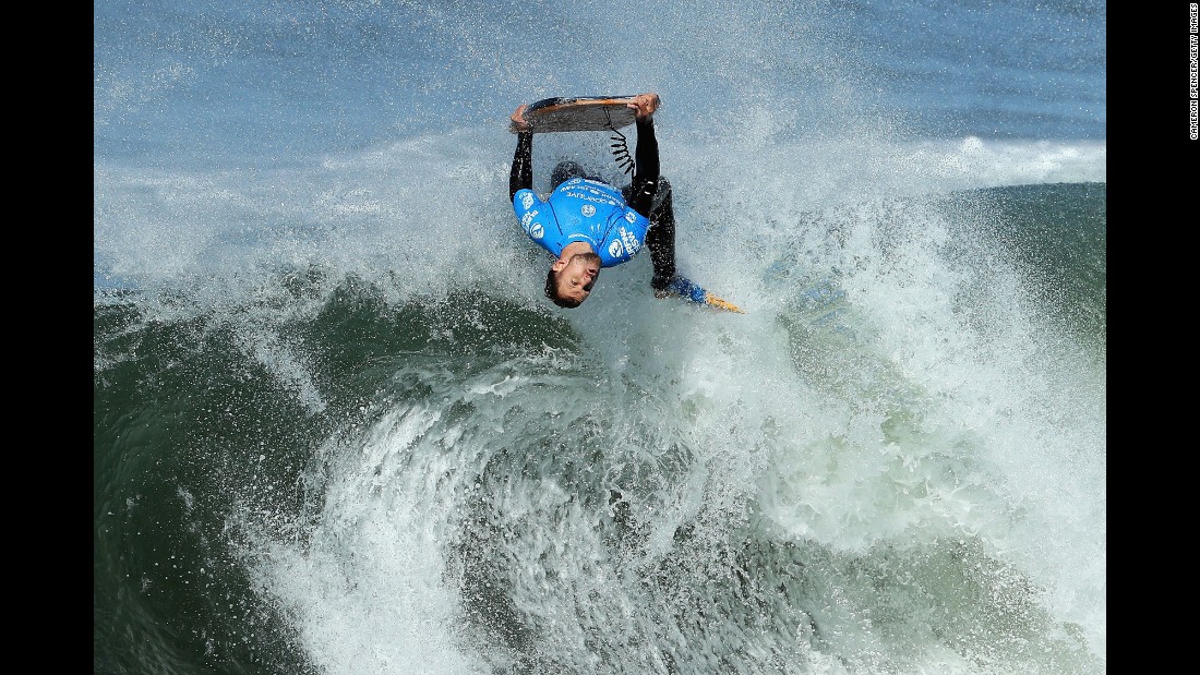 Pro bodyboarder Jase Finlay competes at the Shark Island Challenge in Sydney on Wednesday, June 8.