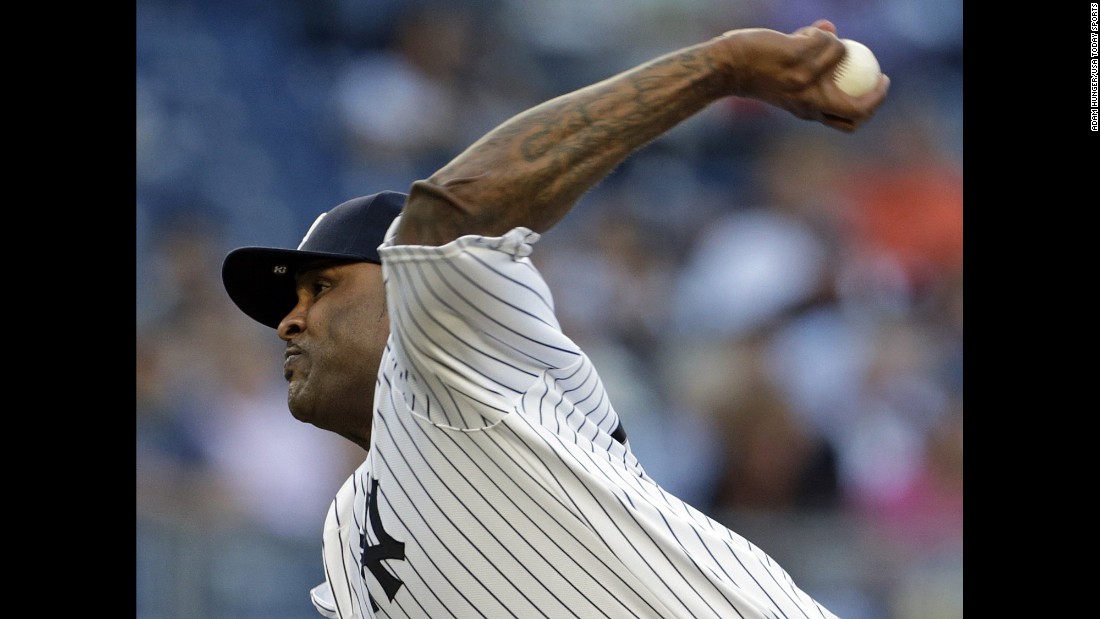 CC Sabathia pitches for the New York Yankees during a home game against Detroit on Friday, June 10.