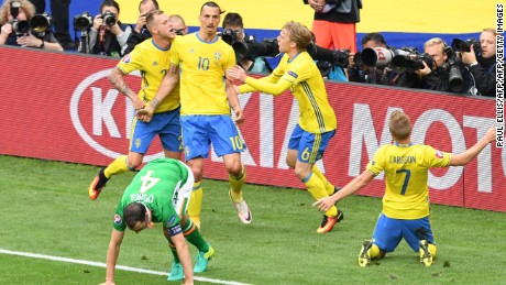 Sweden celebrate after equalizing in the 1-1 draw with the Republic of Ireland.