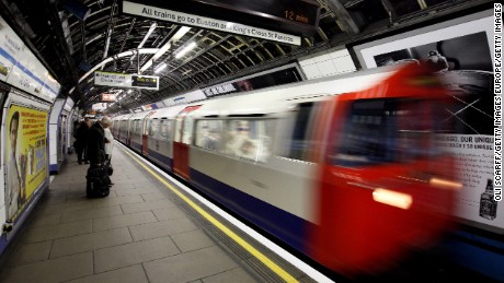A London Underground train arrives in Victoria station on March 30, 2010, in London, England. 
