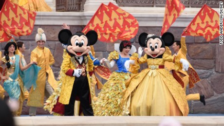 At the Enchanted Storybook Castle, guests enjoy fun entertainment throughout the day as performers gather at Storybook Castle Stage to celebrate with song and dance the magic of Shanghai Disneyland with the Golden Fairytale Fanfare. (Todd Anderson, photographer) 