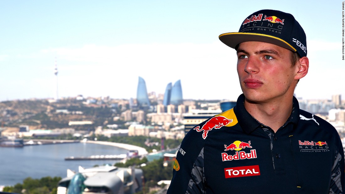 F1&#39;s hottest property, Max Verstappen poses with Baku&#39;s iconic &quot;Flame Towers&quot; in the background. 