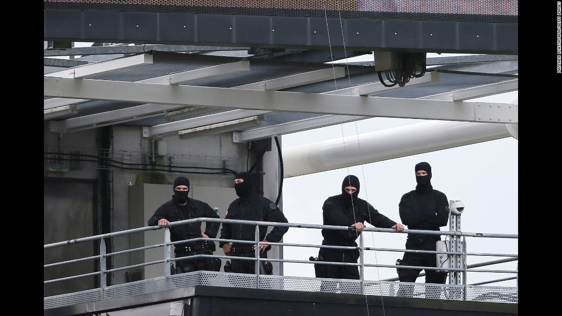 Security forces look on at the Stade Bollaert-Delelis.