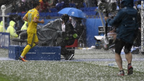 The teams were forced off the field during the hailstorm.