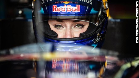 Lindsey Vonn wears a race helmet during her drive at the Red Bull Ring.