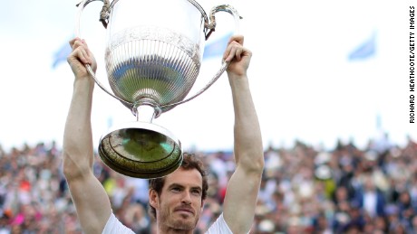 Just champion: Andy Murray lifts the famous Queen&#39;s Club trophy for a record fifth time. 