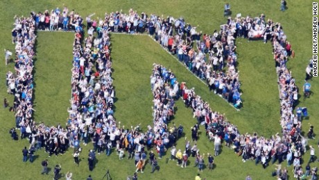 Pro-&quot;Remain&quot; demonstrators spell out the word &quot;In&quot; Sunday in London&#39;s Hyde Park.